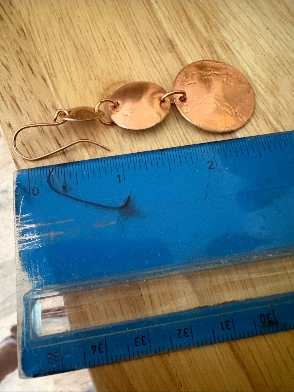 Copper Triple Disc Drop Earrings - Women Jewelry, NEW, 2” - Picture 3 of 4